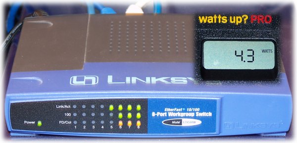 Picture of Linksys switch and its power draw